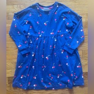 Hanna Andersson Size 8 130 Blue Cherry Print Long Sleeve Cotton Dress Girls